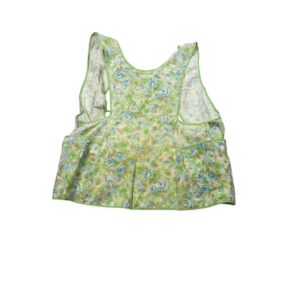 VTG 1960s smock apron with pockets. green floral tie back. vintage art smock